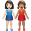 women holding hands: light skin tone, medium skin tone