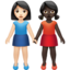 women holding hands: light skin tone, dark skin tone