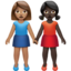 women holding hands: medium skin tone, dark skin tone