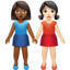 women holding hands: medium-dark skin tone, light skin tone