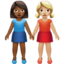 women holding hands: medium-dark skin tone, medium-light skin tone