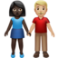 woman and man holding hands: dark skin tone, medium-light skin tone