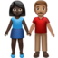 woman and man holding hands: dark skin tone, medium skin tone