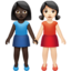 women holding hands: dark skin tone, light skin tone