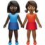 women holding hands: dark skin tone, medium-dark skin tone