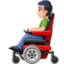 man in motorized wheelchair: light skin tone