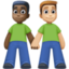 men holding hands: dark skin tone, medium-light skin tone