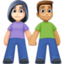 woman and man holding hands: light skin tone, medium skin tone