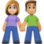 woman and man holding hands: medium-light skin tone, medium skin tone