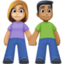 woman and man holding hands: medium-light skin tone, medium-dark skin tone