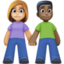 woman and man holding hands: medium-light skin tone, dark skin tone