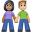 woman and man holding hands: medium-dark skin tone, medium-light skin tone