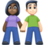 woman and man holding hands: dark skin tone, light skin tone