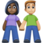 woman and man holding hands: dark skin tone, medium-light skin tone