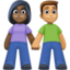 woman and man holding hands: dark skin tone, medium skin tone