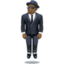 person in suit levitating: dark skin tone