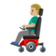 man in motorized wheelchair: medium-light skin tone