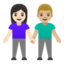 woman and man holding hands: light skin tone, medium-light skin tone