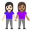 women holding hands: light skin tone, medium skin tone