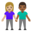 woman and man holding hands: medium-light skin tone, medium-dark skin tone