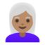 woman: medium skin tone, white hair