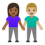 woman and man holding hands: medium-dark skin tone, medium-light skin tone