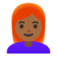 woman: medium-dark skin tone, red hair