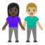 woman and man holding hands: dark skin tone, medium-light skin tone