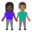 woman and man holding hands: dark skin tone, medium skin tone