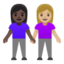 women holding hands: dark skin tone, medium-light skin tone