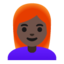 woman: dark skin tone, red hair