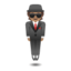 person in suit levitating: medium skin tone