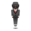 person in suit levitating: dark skin tone