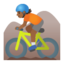 person mountain biking: medium-dark skin tone