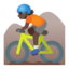 person mountain biking: dark skin tone