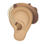 ear with hearing aid: medium-light skin tone