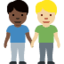 men holding hands: dark skin tone, medium-light skin tone