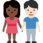 woman and man holding hands: dark skin tone, light skin tone