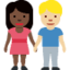 woman and man holding hands: dark skin tone, medium-light skin tone