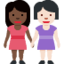 women holding hands: dark skin tone, light skin tone