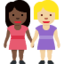 women holding hands: dark skin tone, medium-light skin tone